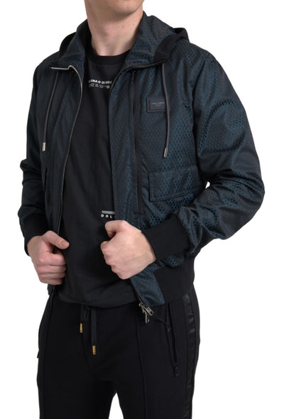 Blue Hooded Polyester Full Zip Men Jacket