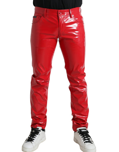 Red Shine Polyester Skinny Pants