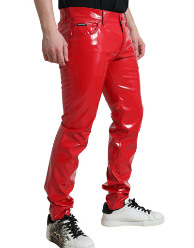 Red Shine Polyester Skinny Pants