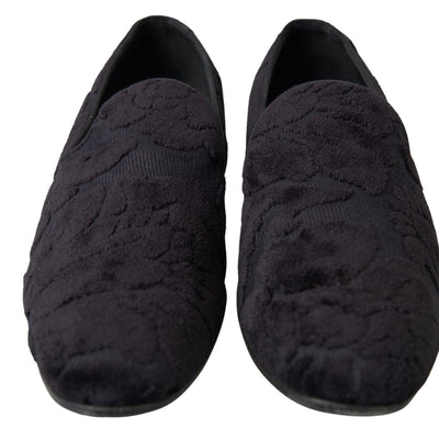 Black Brocade Loafers Formal Shoes