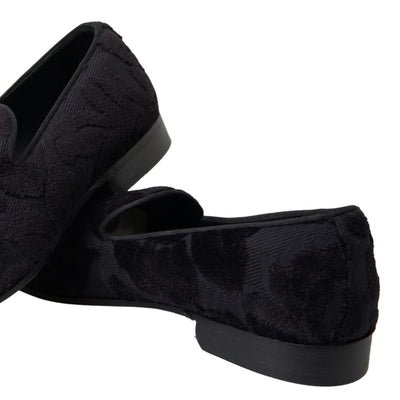 Black Brocade Loafers Formal Shoes