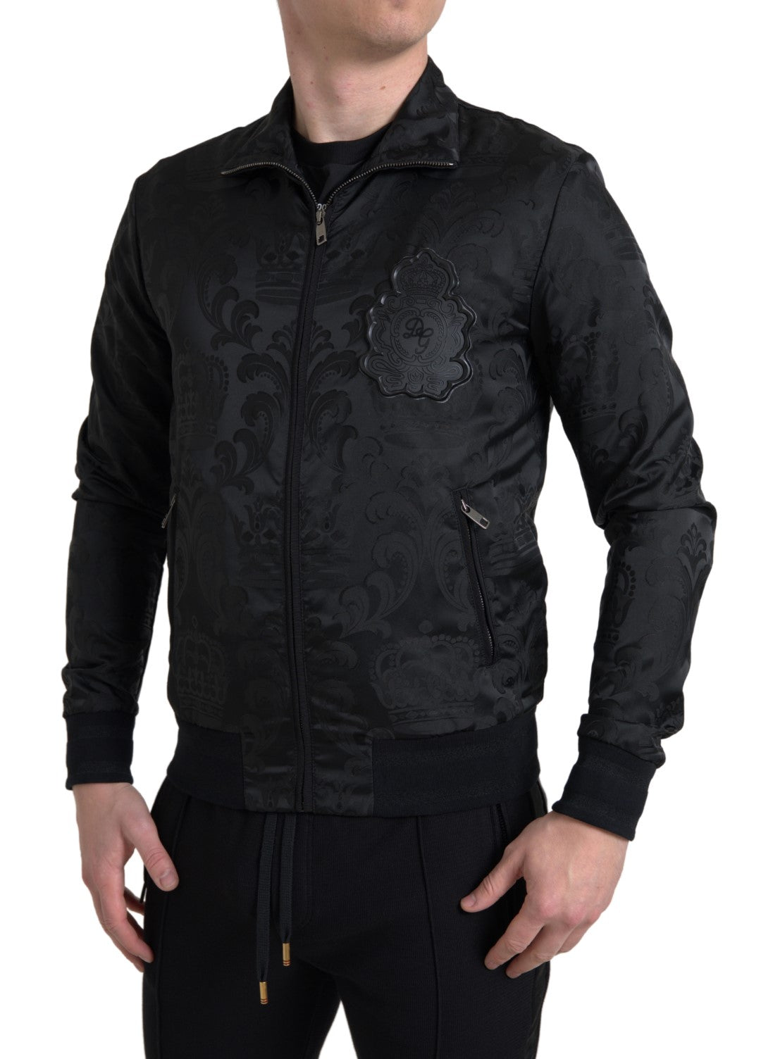 Black Full Zip Sweater Brocade Logo Casual Mens Jacket