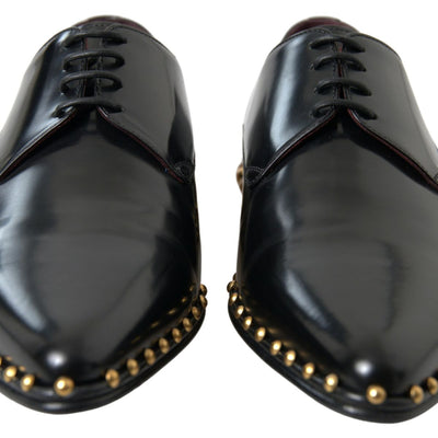 Black Leather Gold Studded Shoes