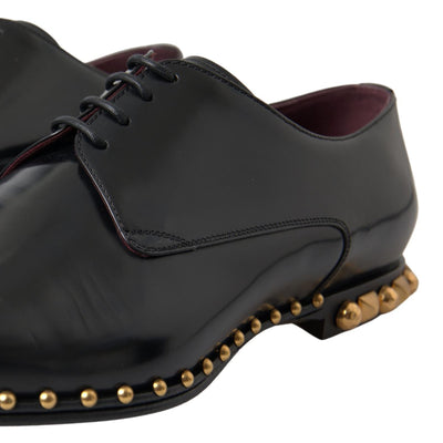 Black Leather Gold Studded Shoes