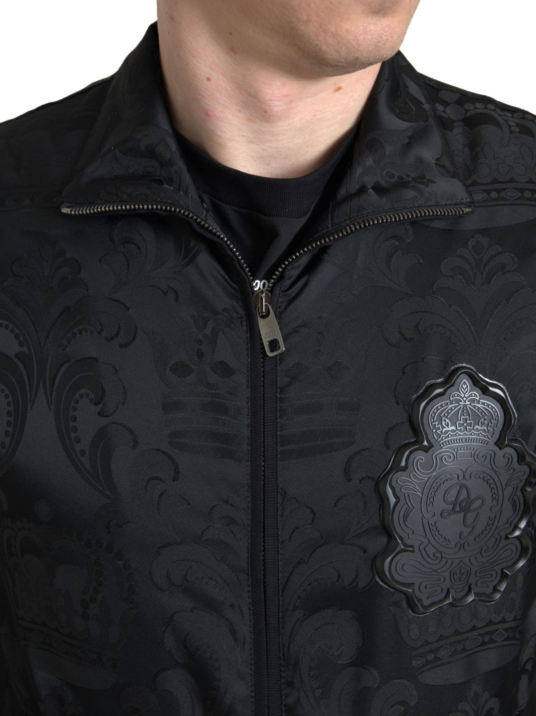 Black Full Zip Sweater Brocade Logo Casual Mens Jacket