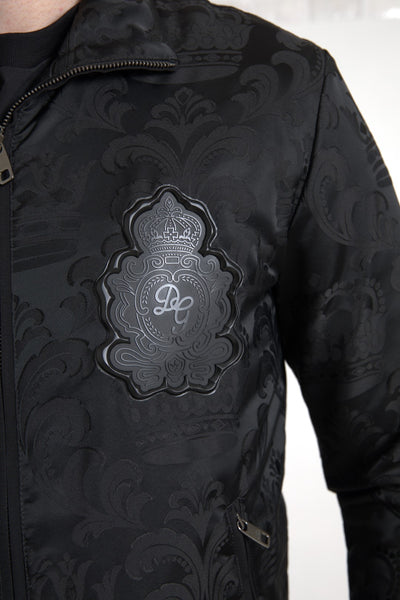 Black Full Zip Sweater Brocade Logo Casual Mens Jacket