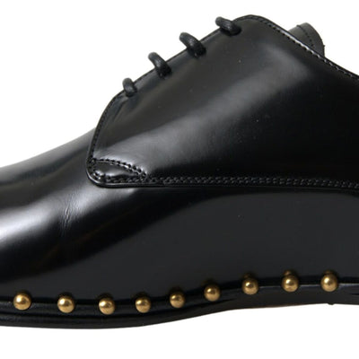 Black Leather Gold Studded Shoes