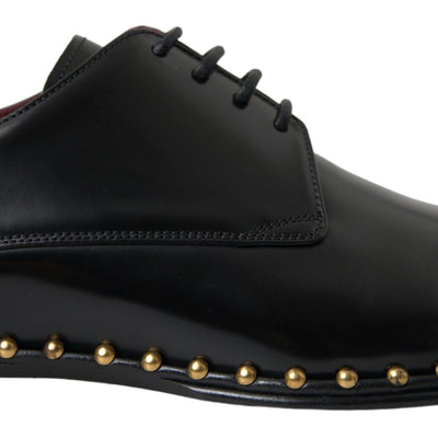 Black Leather Gold Studded Shoes