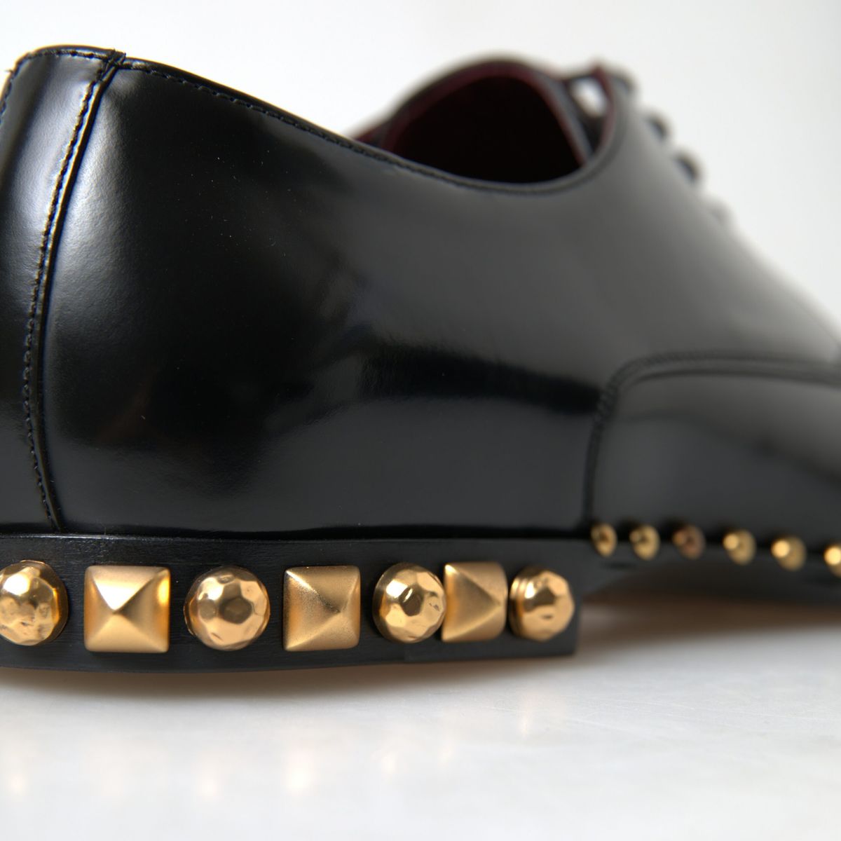 Black Leather Gold Studded Shoes