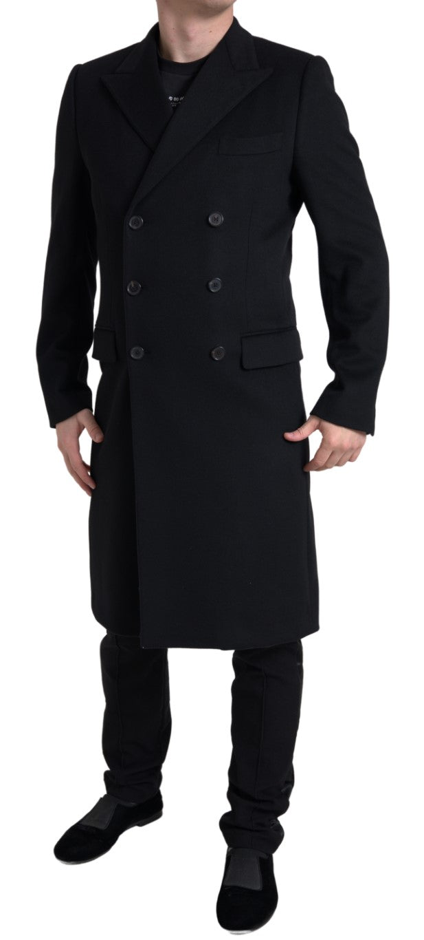 Black Wool Double Breasted Trench coat Jacket