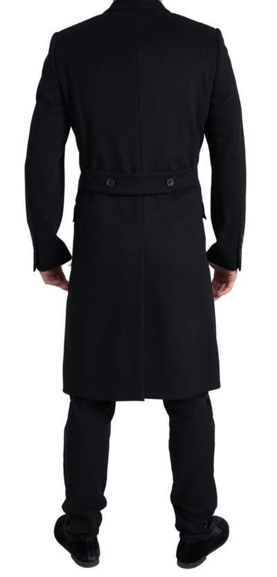 Black Wool Double Breasted Trench coat Jacket