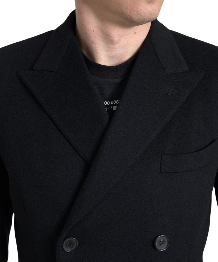 Black Wool Double Breasted Trench coat Jacket