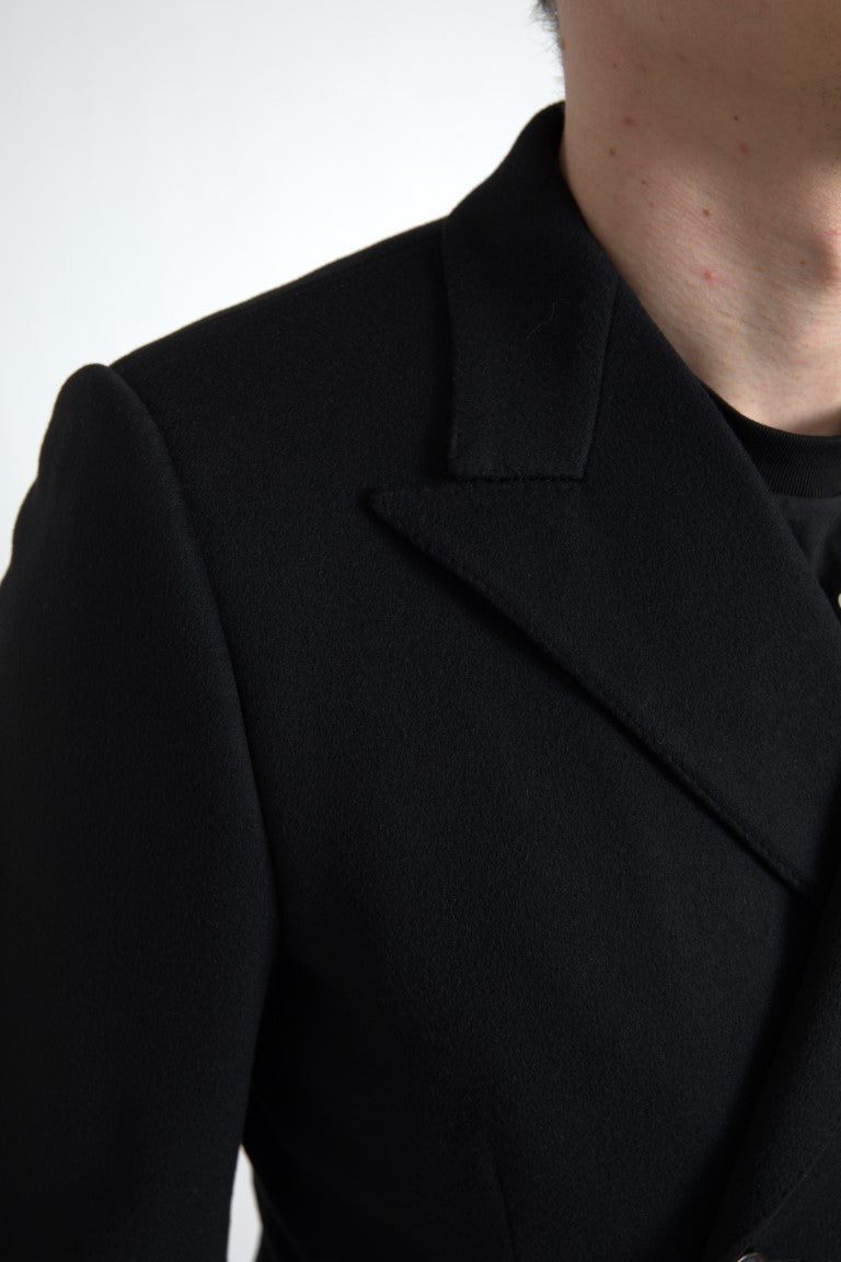 Black Wool Double Breasted Trench coat Jacket