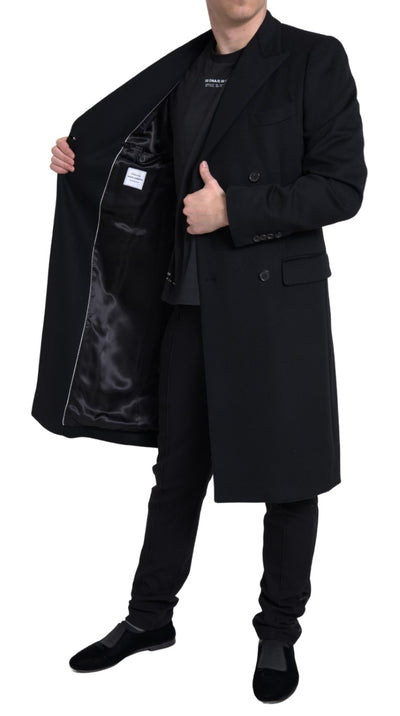 Black Wool Double Breasted Trench coat Jacket