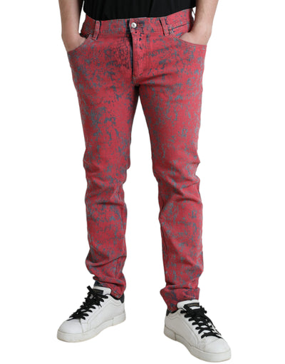 Red Cotton Dye Slim Fit Men Denim Jeans