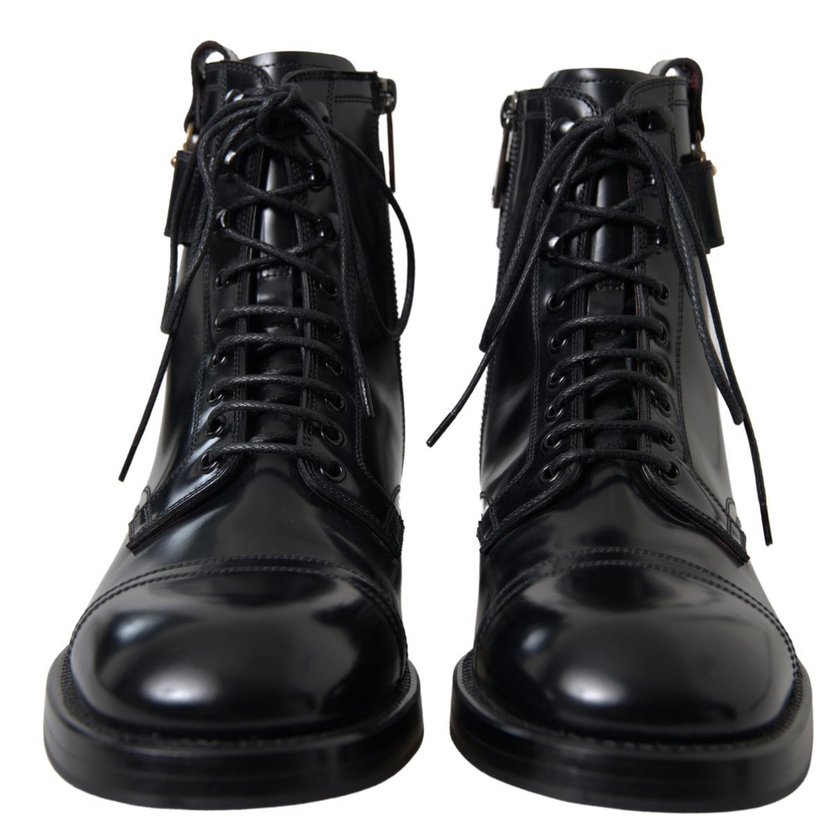 Black Leather Zipper Logo Badge Mens Boots