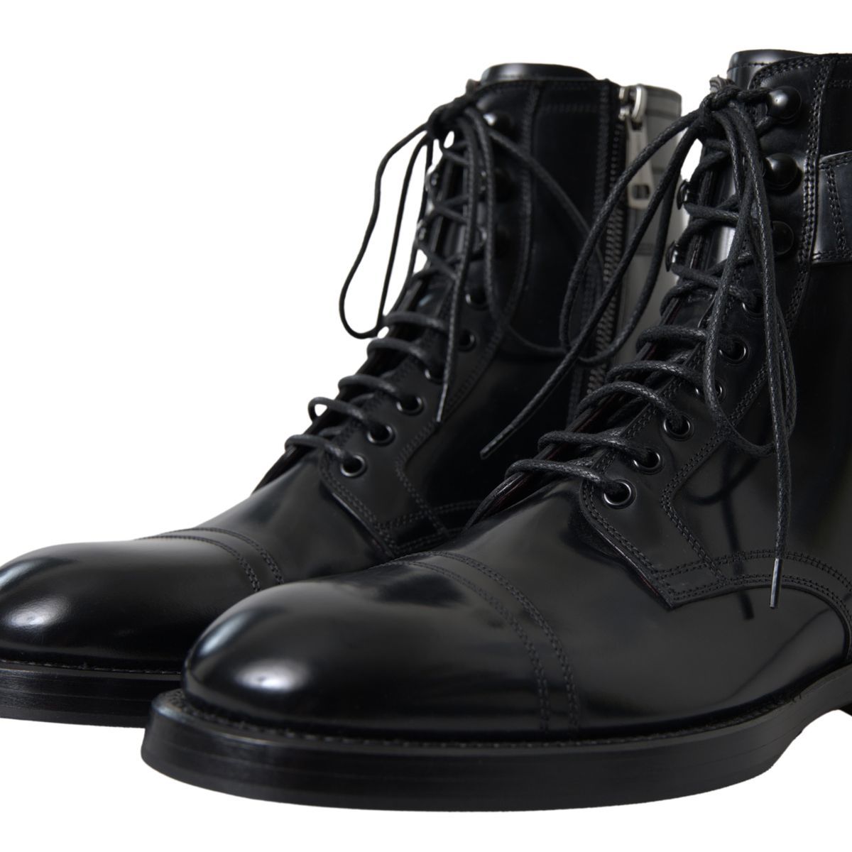 Black Leather Zipper Logo Badge Mens Boots