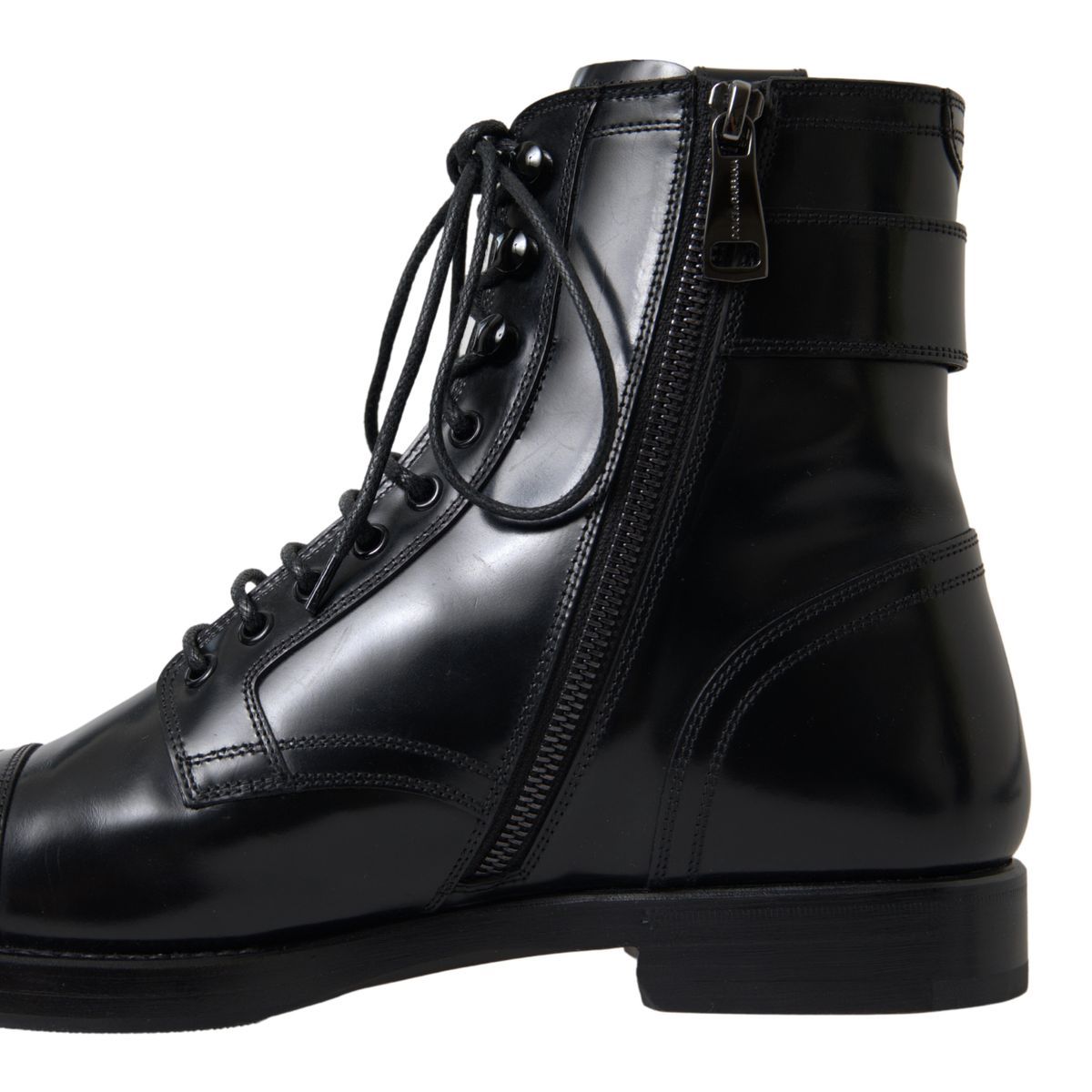 Black Leather Zipper Logo Badge Mens Boots