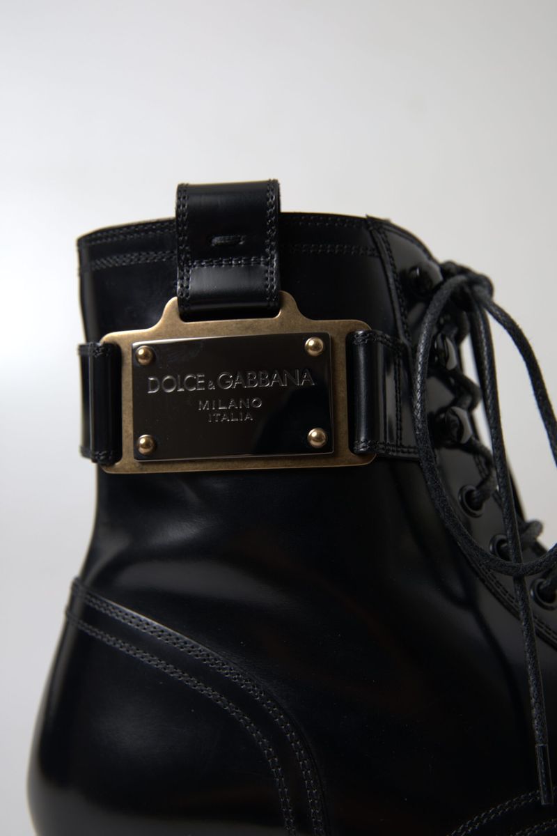 Black Leather Zipper Logo Badge Mens Boots