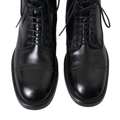 Black Leather Zipper Logo Badge Mens Boots