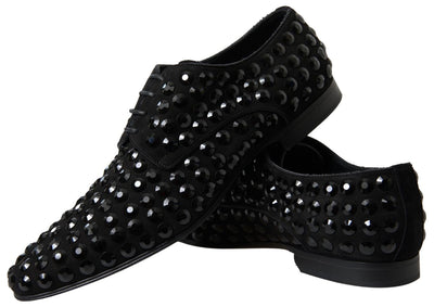 Black Suede Leather Crystal Shoes