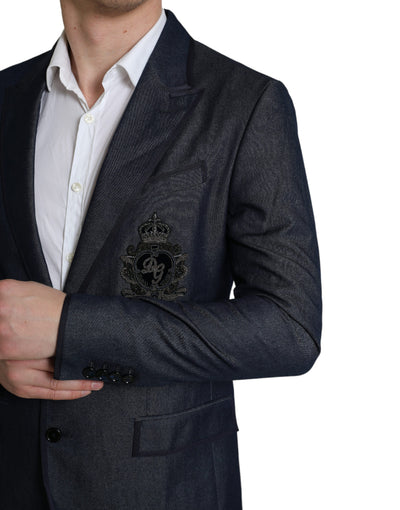 Blue Logo Embroidery Single Breasted Blazer