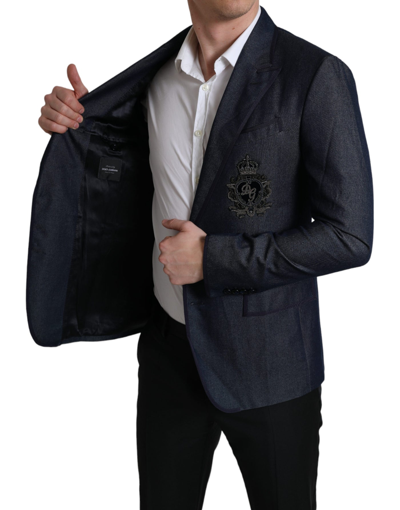 Blue Logo Embroidery Single Breasted Blazer