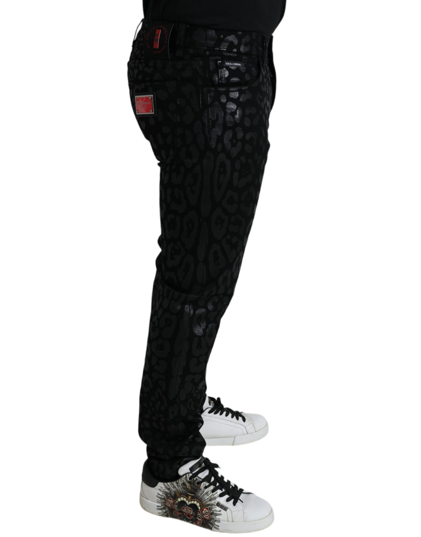 Black Silver Patterned Slim Cotton Jeans