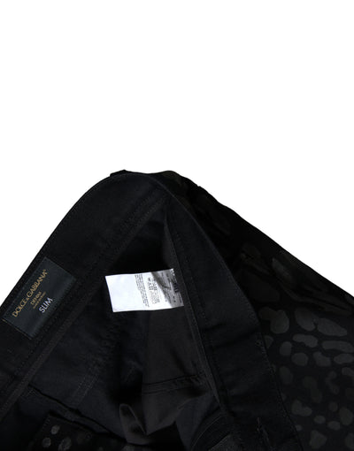 Black Silver Patterned Slim Cotton Jeans