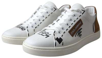 White Beige Leather Low Tops Sneakers Shoes