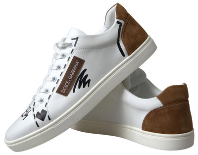 White Beige Leather Low Tops Sneakers Shoes