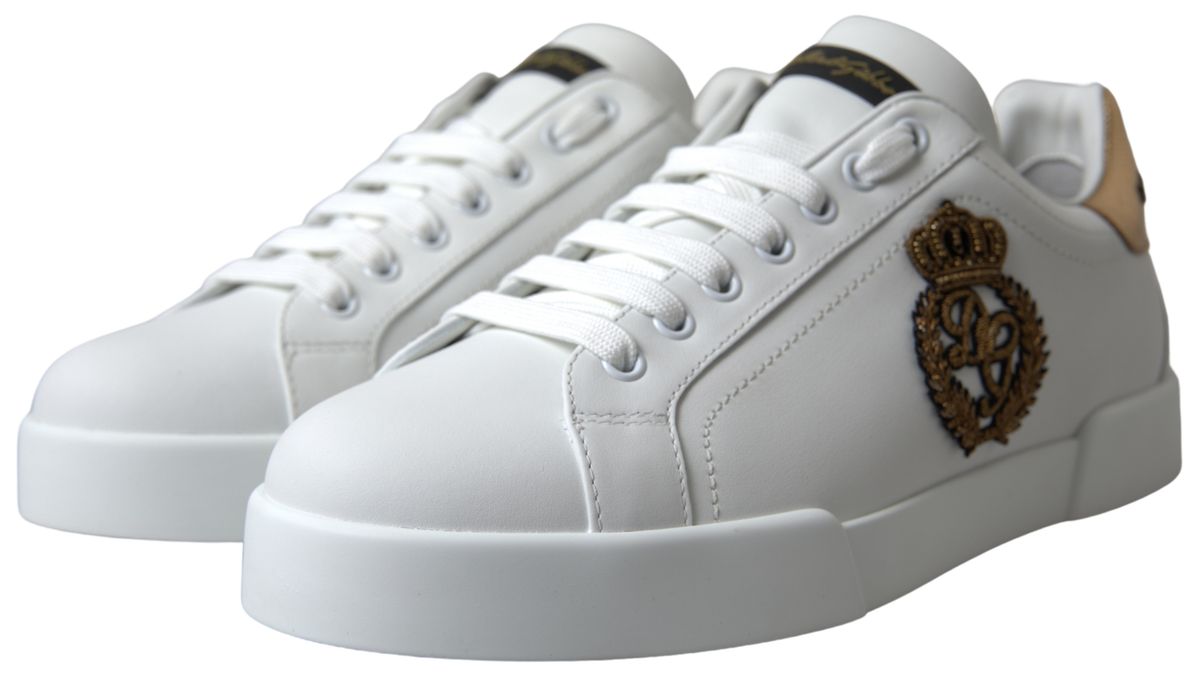 White and gold Leather Low Top Sneakers