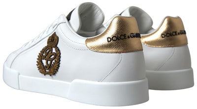 White and gold Leather Low Top Sneakers