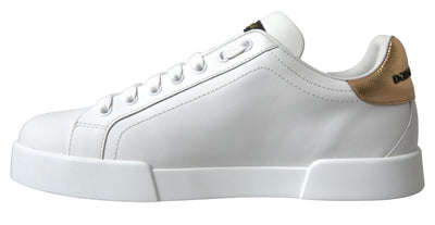 White and gold Leather Low Top Sneakers