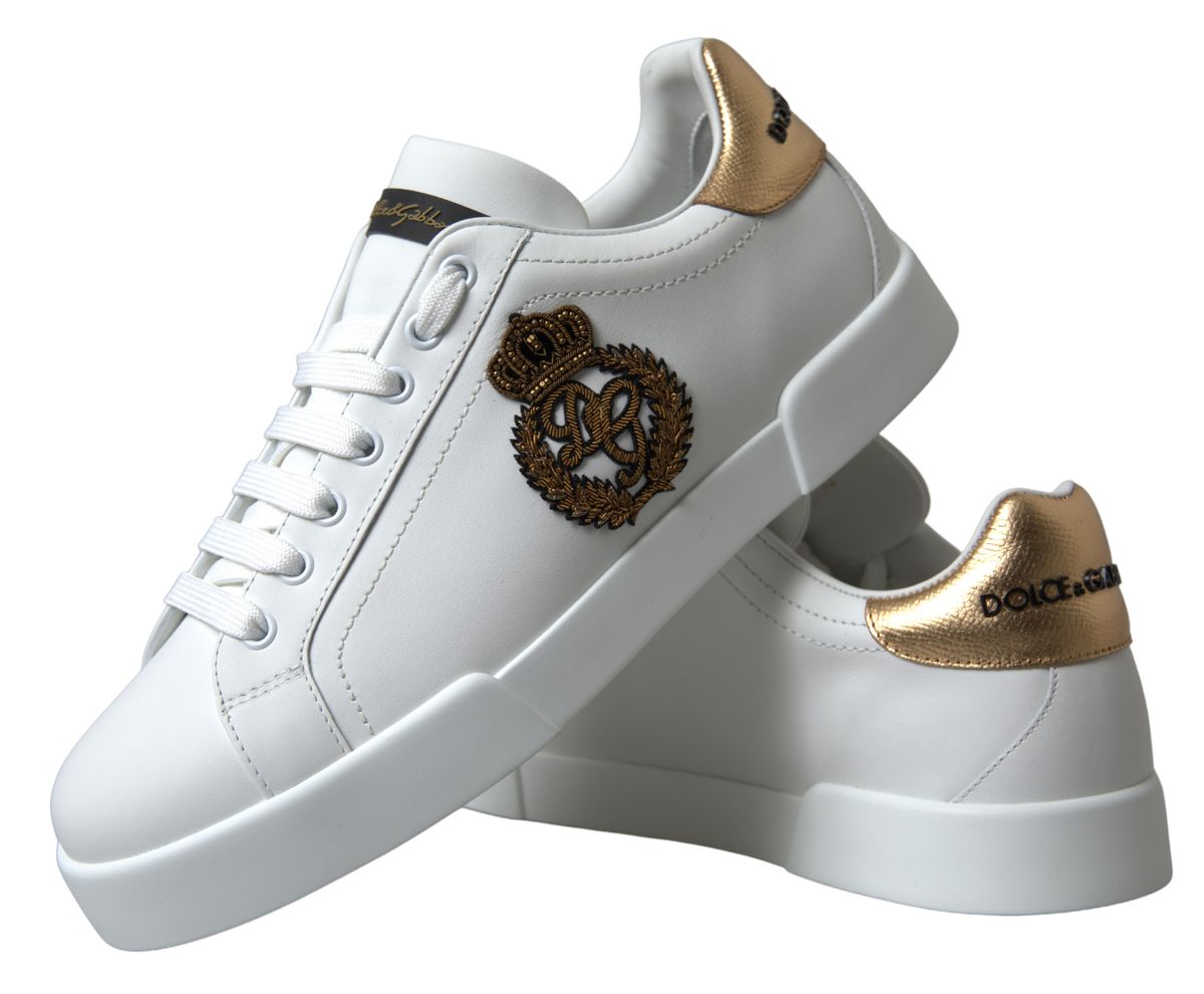 White and gold Leather Low Top Sneakers