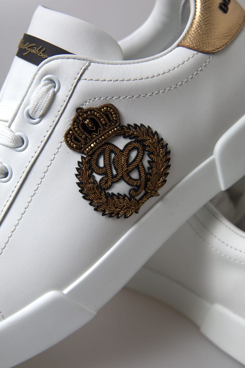 White and gold Leather Low Top Sneakers