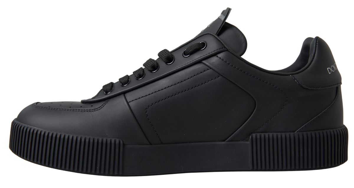 Black Portofino Leather Low Top Sneakers Shoes