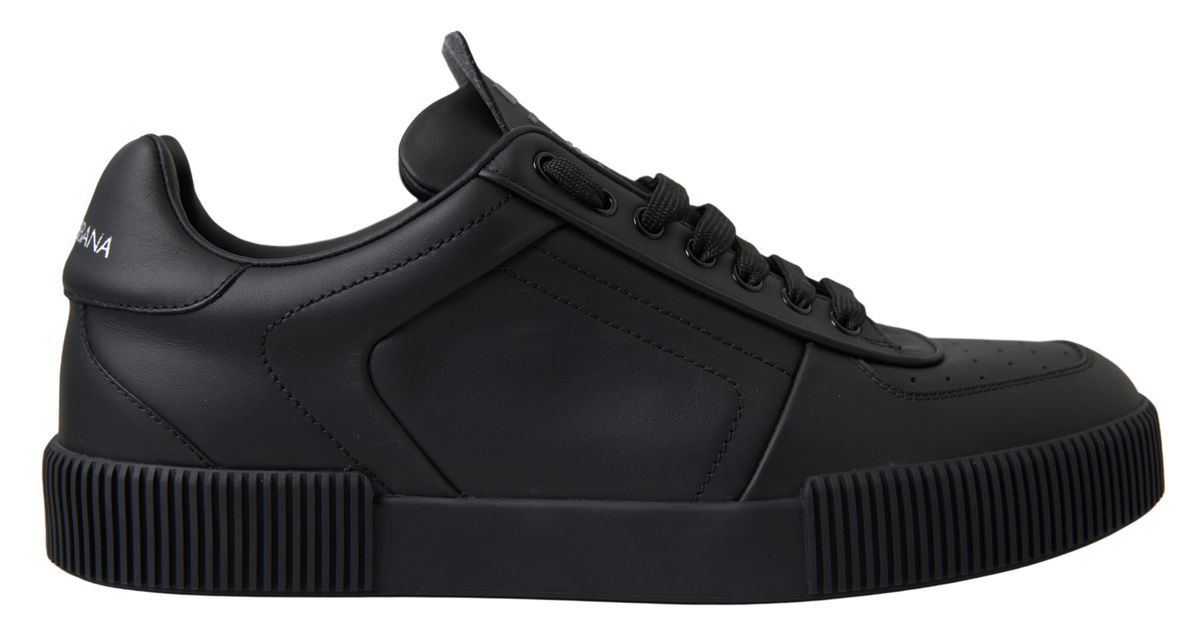 Black Portofino Leather Low Top Sneakers Shoes