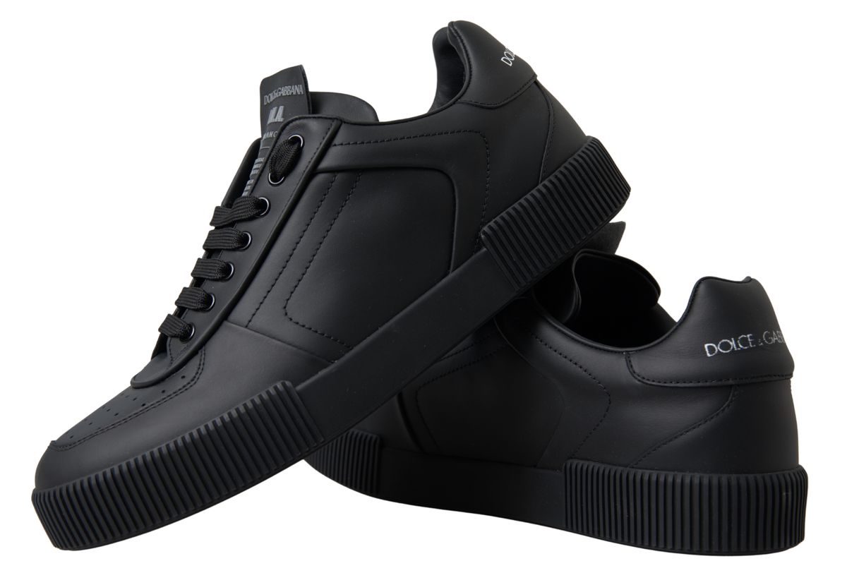 Black Portofino Leather Low Top Sneakers Shoes