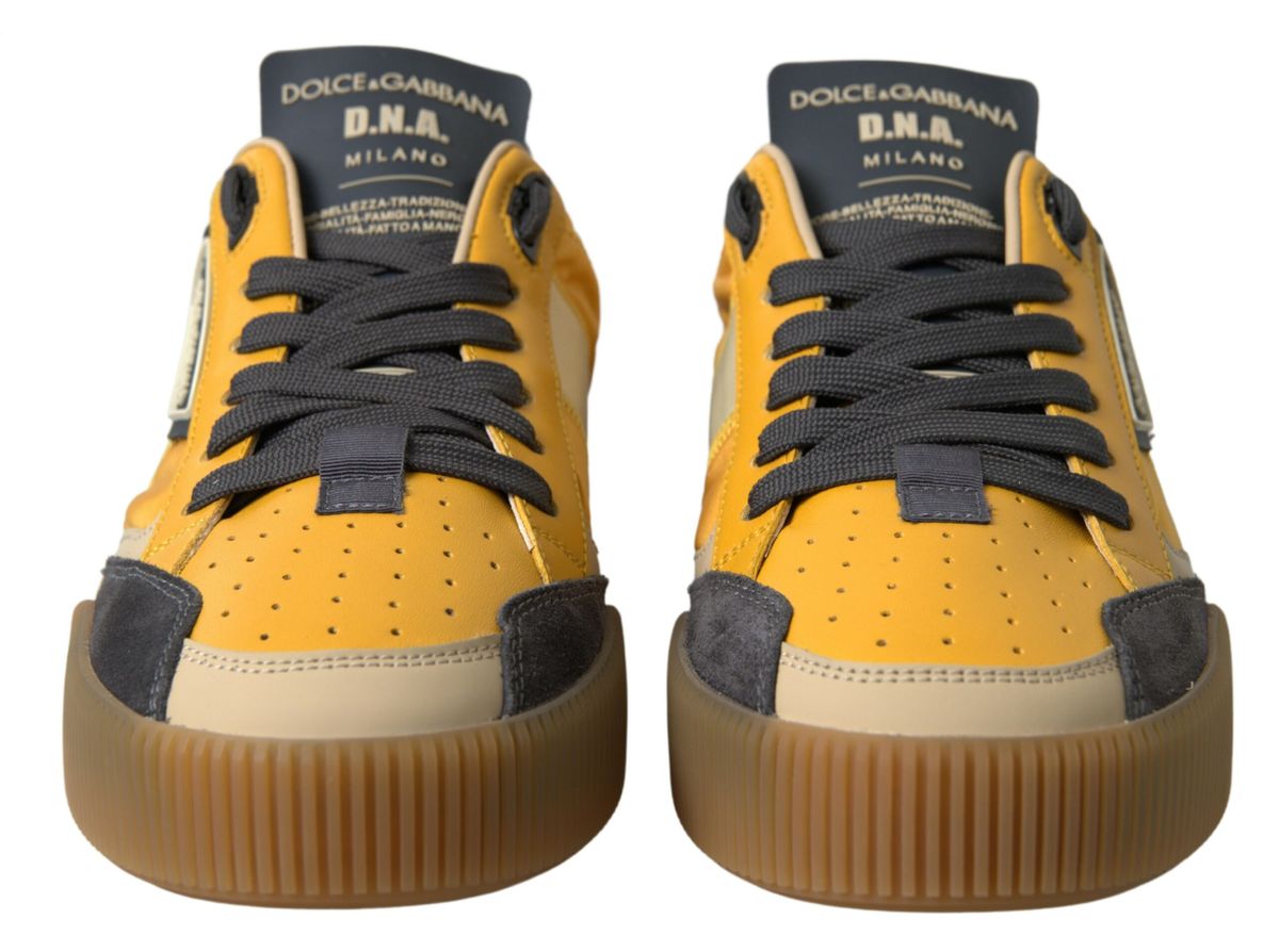 Blue Yellow Nylon Leather Sneakers Shoes