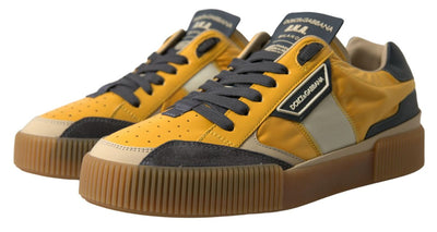 Blue Yellow Nylon Leather Sneakers Shoes