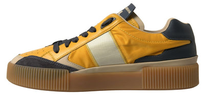 Blue Yellow Nylon Leather Sneakers Shoes