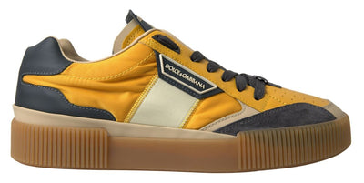 Blue Yellow Nylon Leather Sneakers Shoes