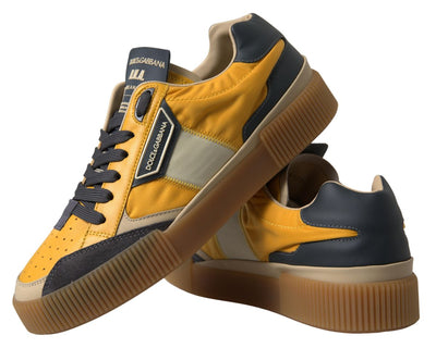 Blue Yellow Nylon Leather Sneakers Shoes