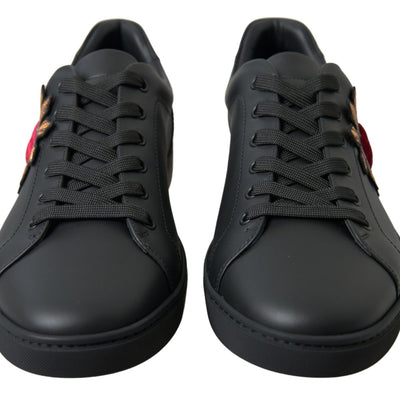 Black Leather Portofino Heart Sneakers