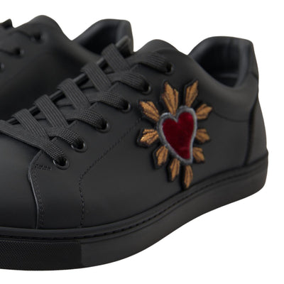 Black Leather Portofino Heart Sneakers