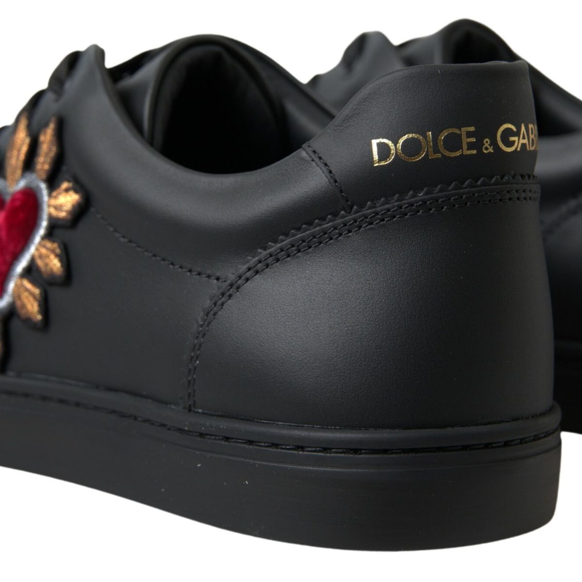 Black Leather Portofino Heart Sneakers