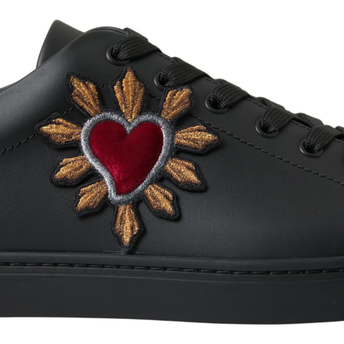 Black Leather Portofino Heart Sneakers