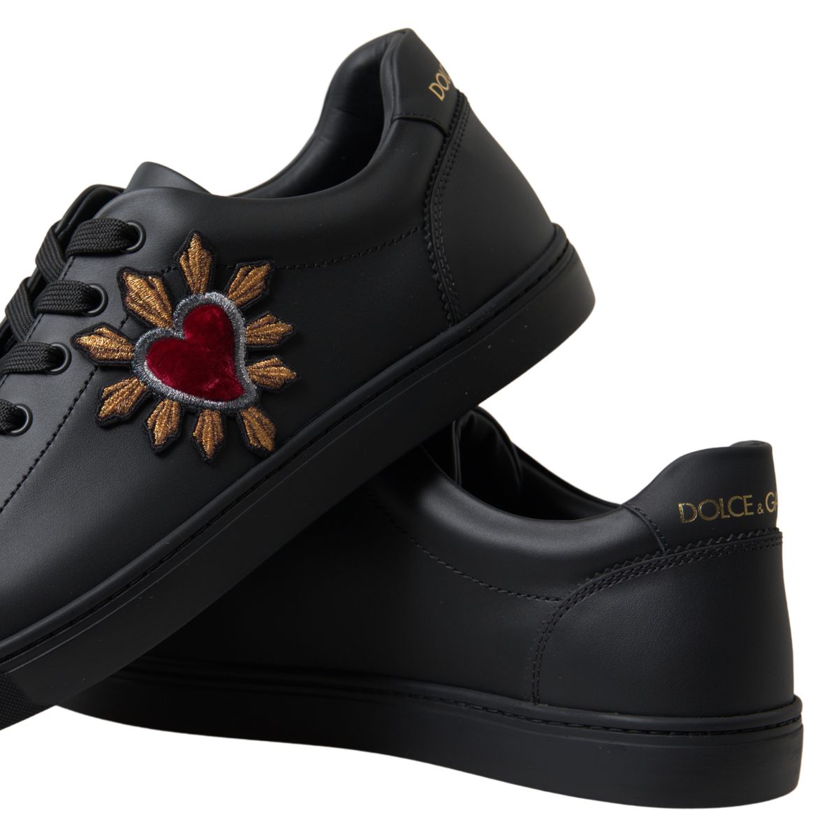 Black Leather Portofino Heart Sneakers