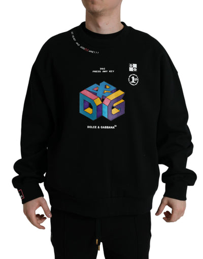 Black Logo Print Crew Neck Pullover Sweater